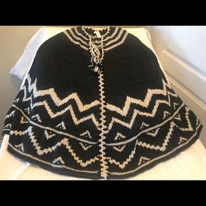 JJill Slate Blue and Cream V Neck Poncho